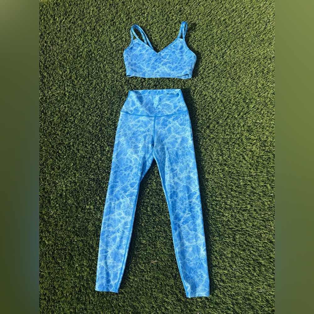Carbon Electric Blue Marble High-Waist Leggings Set Size XS/ Top Size S